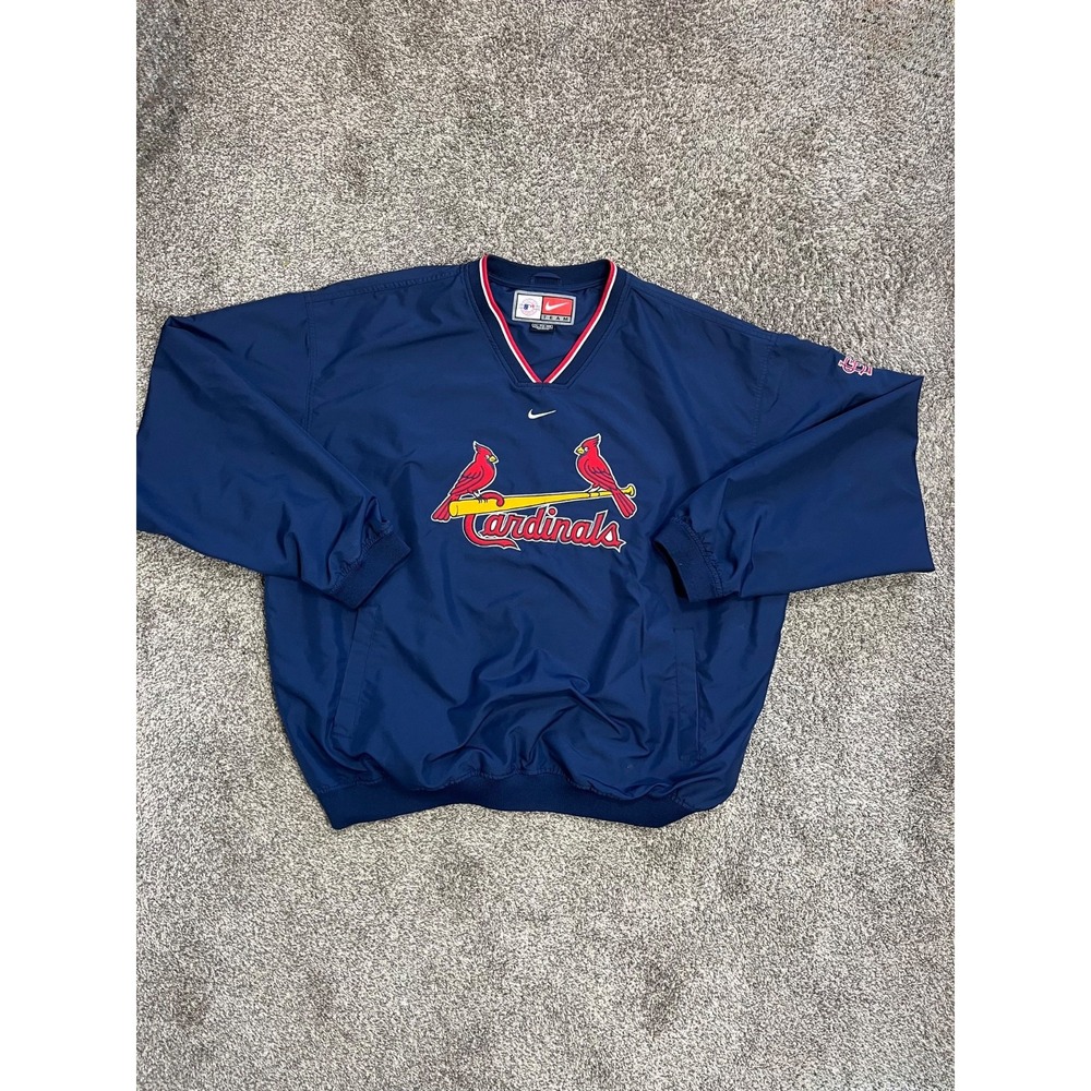 Vintage St Louis Cardinals Pullover Jacket Mens 2XL Navy Nike Center Swoosh